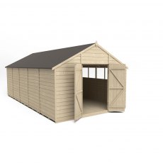 10 x 20 Forest Overlap Apex Workshop Shed - Pressure Treated - isolated and angled with doors open