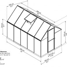 6 x 10 Palram Mythos Greenhouse in Grey - dimensions