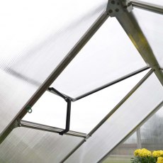 6 x 10 Palram Mythos Greenhouse in Grey - single manual opening roof vent (shown on silver model)