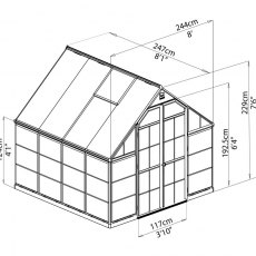 8 x 8 Palram Balance Greenhouse in Green - dimensions
