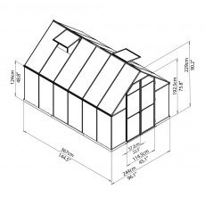 8 x 12 Palram Essence Greenhouse in Silver - dimensions