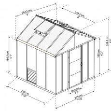 8 x 8 Palram Glory Greenhouse in Anthracite - dimensions