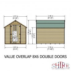 8 x 6 Shire Value Overlap Shed with double doors - Windowless - external dimensions