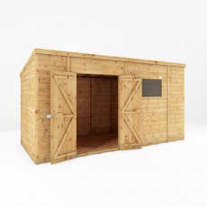 14x6 Mercia Premium Shiplap Pent Shed - isolated with doors open