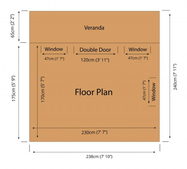 8 x 8 Mercia Premium Traditional T&G Summerhouse with Veranda - floor plan