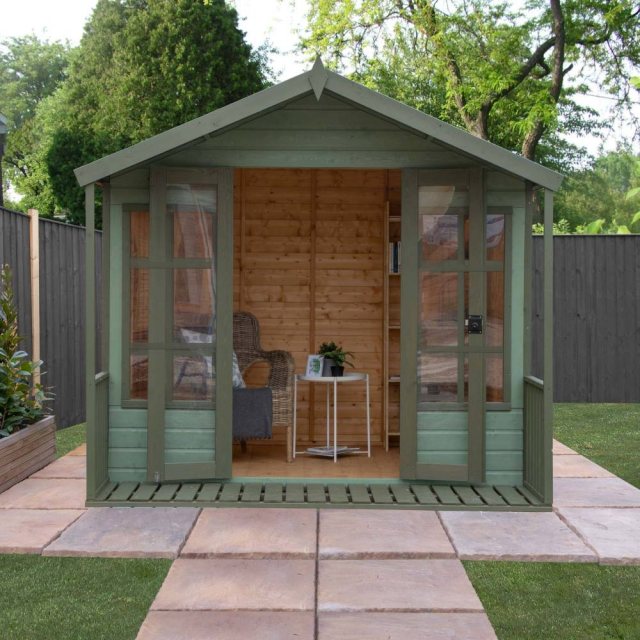 8 x 8 Mercia Premium Traditional T&G Summerhouse with Veranda - front on, painted