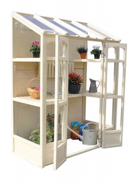 4'10" (1.47m) Wide Victorian Tall Wall Greenhouse - side elevation with doors open