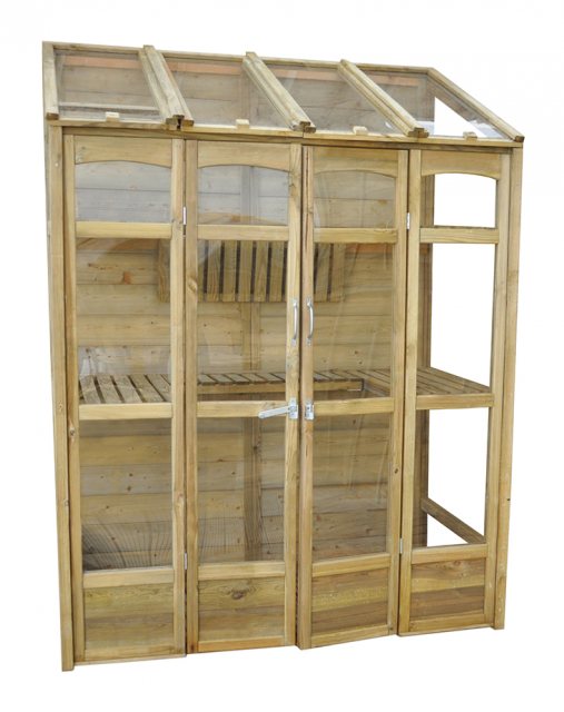 4'10" (1.47m) Wide Victorian Tall Wall Greenhouse - front view in natural finish