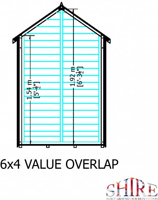 6 x 4 Shire Value Windowless Overlap Shed - Gable end  dimensions