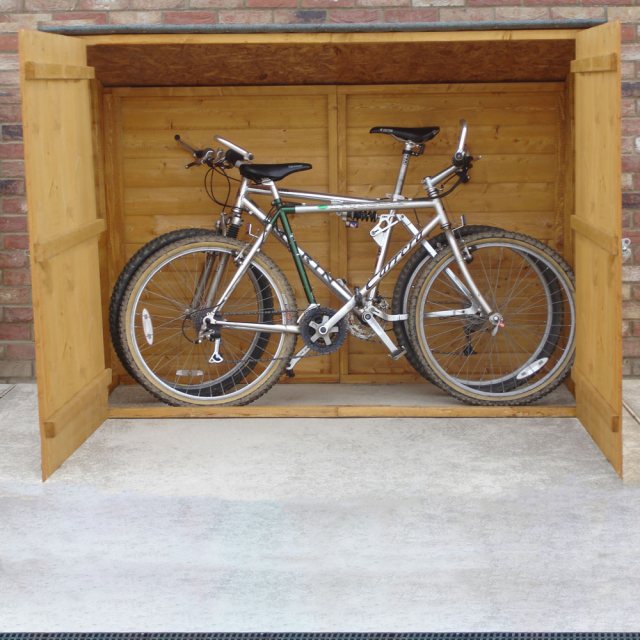 3 x 6 Shire Tongue and Groove Pent Bike Store - front elevation with doors open