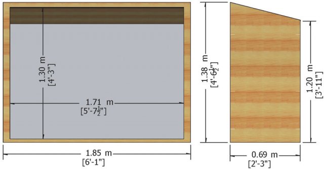 3 x 6 Shire Tongue and Groove Pent Bike Store - dimensions