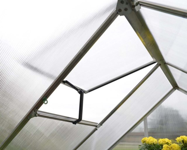 6 x 10 Palram Mythos Greenhouse in Grey - single manual opening roof vent (shown on silver model)