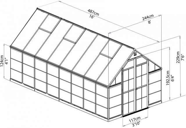 8 x 16 Palram Balance Greenhouse in Green - dimensions