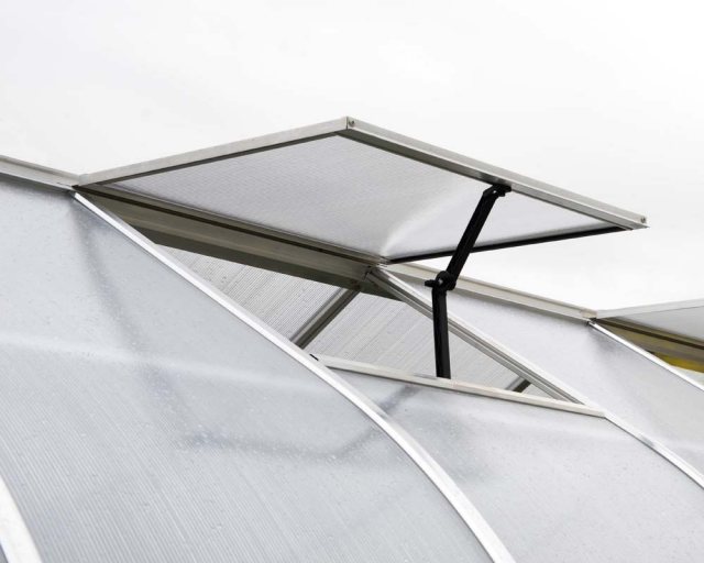 8 x 12 Palram Bella Greenhouse in Silver - single opening roof vent
