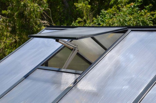 8 x 8 Palram Glory Greenhouse in Anthracite - auto opening roof vent