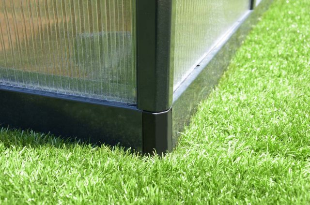 8 x 8 Palram Glory Greenhouse in Anthracite - galvanised steel base aids stability