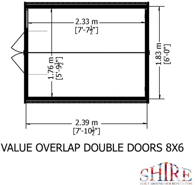 8 x 6 Shire Value Overlap Shed with double doors - Windowless - floor plan