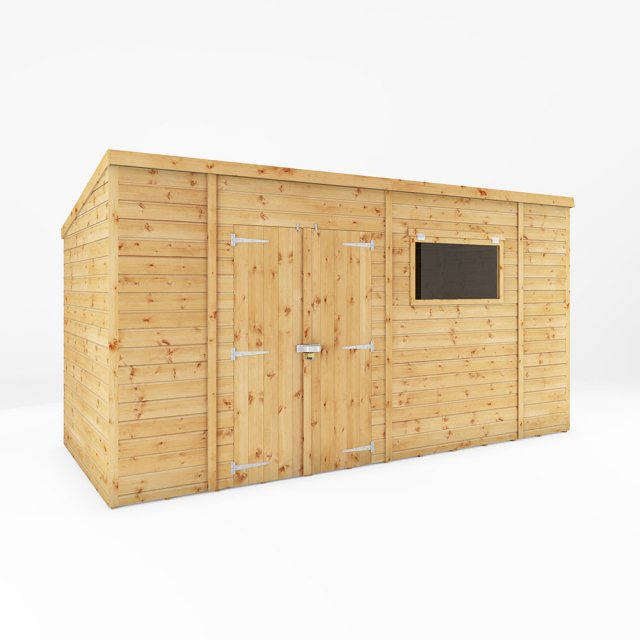 14x6 Mercia Premium Shiplap Pent Shed - isolated with doors closed